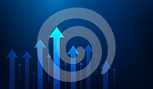 business investment arrow up growth technology on dark blue background. trading profit increases. financial data graph strategy.