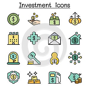 Business and Investment color line icon set