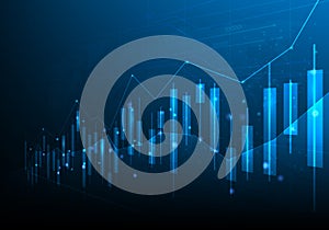 business investment forex trading chart on blue dark background. trading stock technology and finance. candlestick chart economic