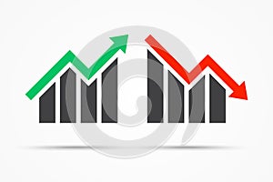 business investment graph up and down symbol on white background. stock market trend increase and decrease. vector illustration