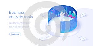 Business investment isometric vector illustration. Data analytics for company marketing solutions or financial performance. Budget