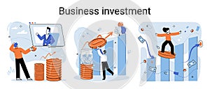 Business investment metaphor. Investment capital profit and income multiplying. Buying shares and funds, modern economy