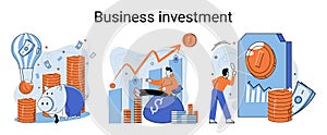 Business investment metaphor. Investment capital profit and income multiplying. Buying shares and funds, modern economy