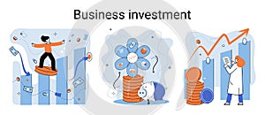 Business investment metaphor. Investment capital profit and income multiplying. Buying shares and funds, modern economy