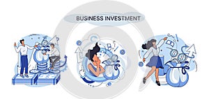 Business investment metaphor. Investment capital profit and income multiplying. Buying shares and funds, modern economy