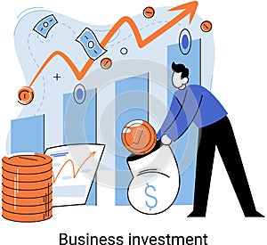 Business investment metaphor. Investment capital profit and income multiplying. Buying shares and funds, modern economy