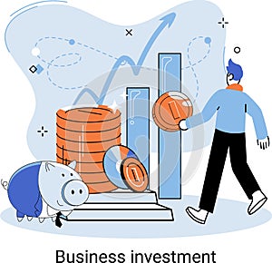 Business investment metaphor. Investment capital profit and income multiplying. Buying shares and funds, modern economy