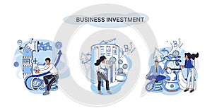 Business investment metaphor. Investment capital profit and income multiplying. Buying shares and funds, modern economy