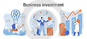 Business investment metaphor. Investment capital profit and income multiplying. Buying shares and funds, modern economy