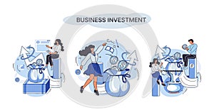 Business investment metaphor. Investment capital profit and income multiplying. Buying shares and funds, modern economy