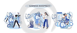 Business investment metaphor. Investment capital profit and income multiplying. Buying shares and funds, modern economy