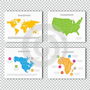 Business Investment slide set of USA, North America, Africa Maps Presentation slide Template, Business Layout design.