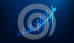 business investment stock marketing chart increase on blue background. financial graph up wireframe.