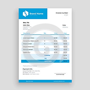 Business invoice template design isolated. Modern simple designer invoice. photo
