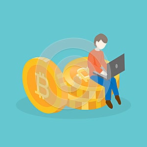 Business isometric bitcoin cryptocurrency