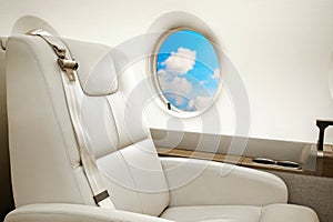 Business jet flight, aiircraft porthole view