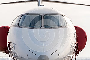 Business jet or private aircraft cabin close up