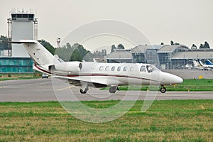 Business jet on runway