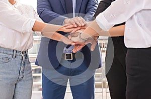 Business join hands success for dealing,Team work to achieve goals,Hand coordination