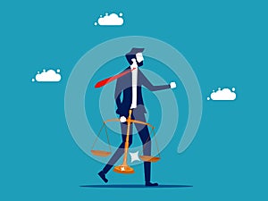 Business justice. Businessman holding scales. vector. business concept