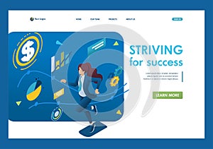 Business lady is committed to success, runs on a planned schedule. The concept of achieving the goal. 3d isometric. Landing page