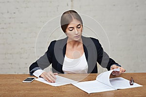 Business lady reading data