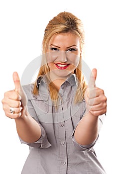 Business lady thumbs up