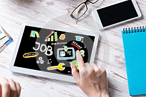 Business lady using tablet computer at desk