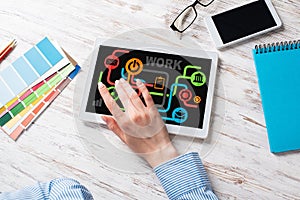 Business lady using tablet computer at desk