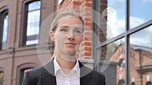 Business Lady Walking Ouside Office