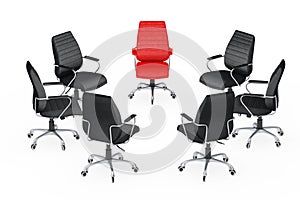 Business Large Meeting. Chairs arranging round with Red Leather