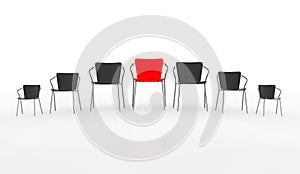 Business Large Meeting. Red Boss Chair Between other Chairs. Rendering