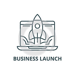 Business launch line icon, vector. Business launch outline sign, concept symbol, flat illustration