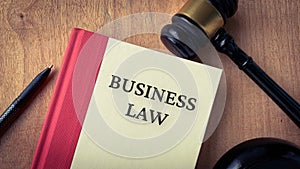 Business law and gavel on a table. Law concept