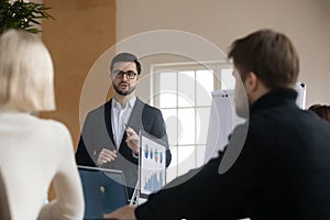 Business leader presenting project to colleagues or partners