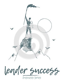 Business leadership man top mountain flag vector