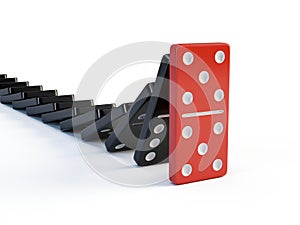 Business, leadership and teamwork concept - Red domino stops falling other dominoes