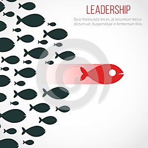 Business leadership vector concept with red leader fish and winning team