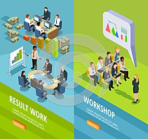 Business Learning Isometric Vertical Banners