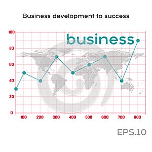 Business line graph on the statistics table. Statistics graph on the world map. Business growth abstract background. Graph