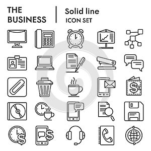 Business line icon set, marketing symbols collection, vector sketches, logo illustrations, office signs linear