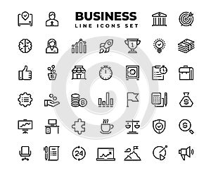 Business line icons. Finance target service support career award presentation idea strategy solution. Business vector