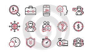 Business line icons. Group of people, Portfolio and Teamwork. Linear icon set. Vector