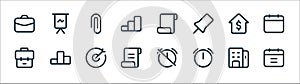 Business line icons. linear set. quality vector line set such as calendar, alarm, list, bag, company, attach, document,