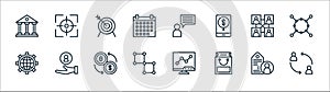 Business line icons. linear set. quality vector line set such as team, shopping bag, network, settings, team, target, talk, target