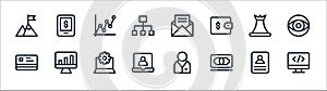 Business line icons. linear set. quality vector line set such as web development, banknote, video call, cit card, chesspiece,