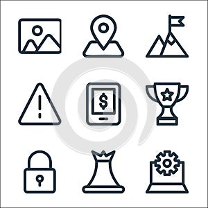 business line icons. linear set. quality vector line set such as configuration, chesspiece, padlock, award, online payment, alert photo