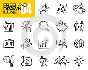 Business line icons set. Hand drawn icons. Human resources. Doodles.