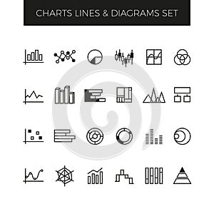 Business line vector charts, graphs and diagrams set