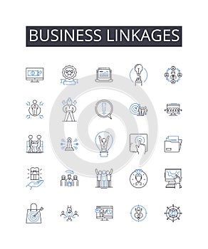 Business linkages line icons collection. Trade connections, Corporate affiliations, Economic partnerships, Commercial